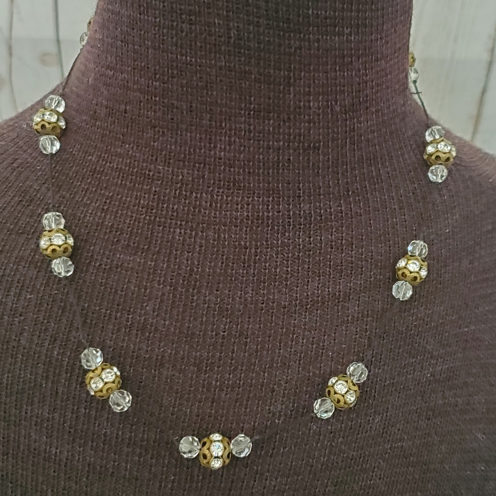 Vintage style bronze bead rhinestone necklace
